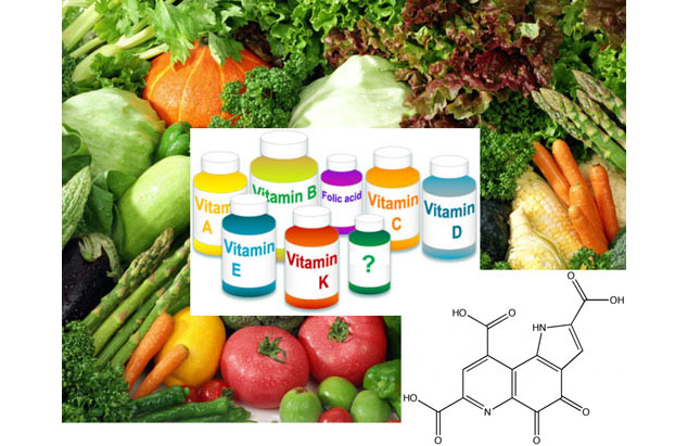 pqq - veggies and vitamin bottles