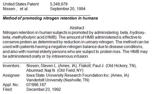 bodybuilding supplements - hmb patent